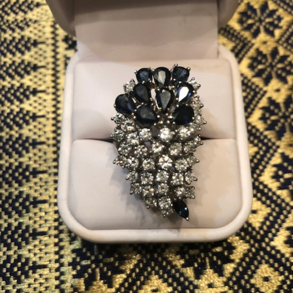 Estate Stunning Sapphire & Diamond White Gold - Picture 7 of 7